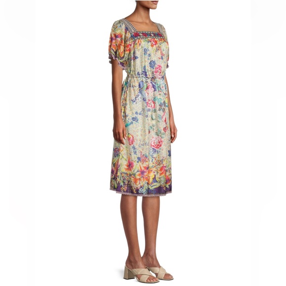 JOHNNY WAS FLORAL TOPIARY RUMI BOHEMIAN SILK DRESS - Picture 15 of 16